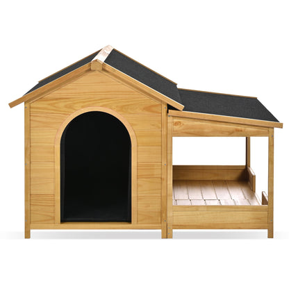 Wooden pet house with a black roof on a white background