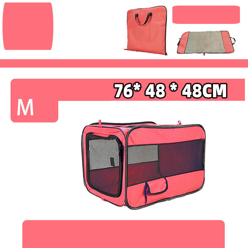 Pink pet carrier with dimensions 76*48*48CM on a white background
