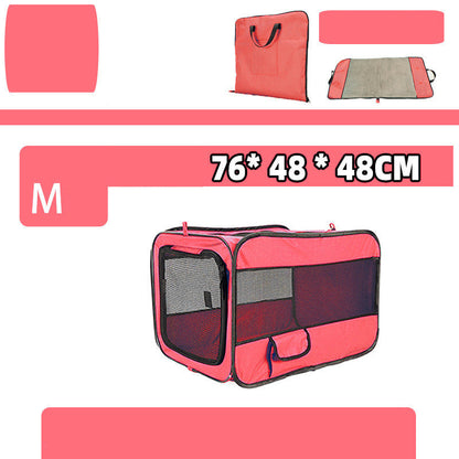 Pink pet carrier with dimensions 76*48*48CM on a white background