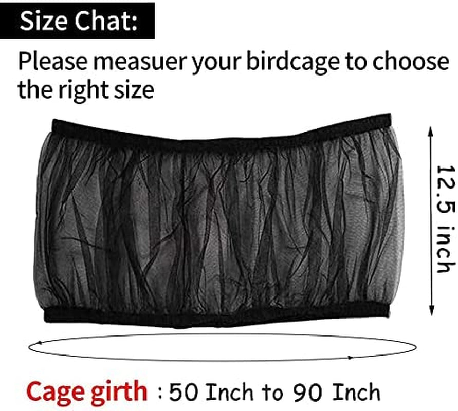 Black birdcage with size chart indicating measurements for cage girth.