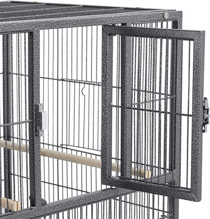 Black metal bird cage with a clear background