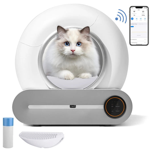 Pet bubble with a cat inside, showing a smartphone app on the right.