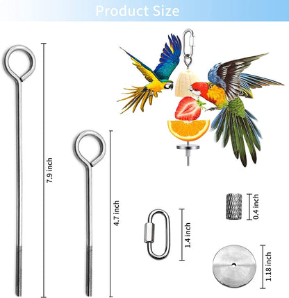 Set of stainless steel straws with measurements and a decorative parrot illustration.