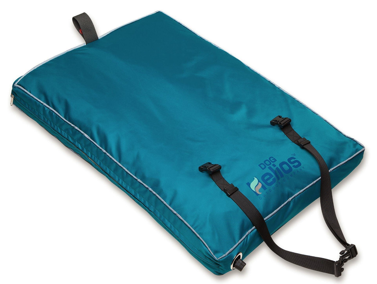 Blue camping mat with straps on a white background