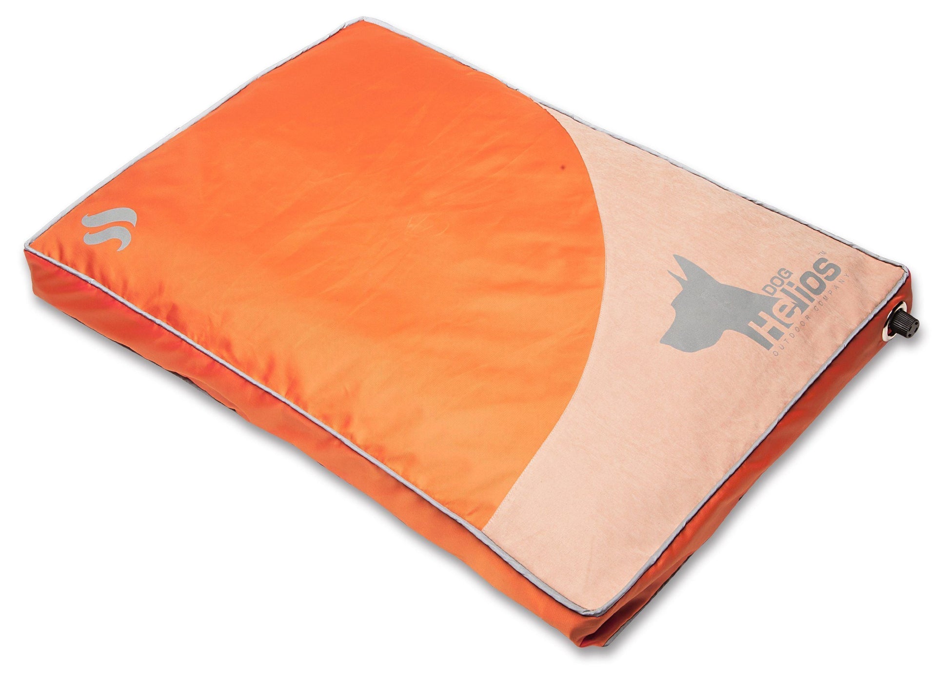 Orange and beige sleeping pad with a brand logo on a white background