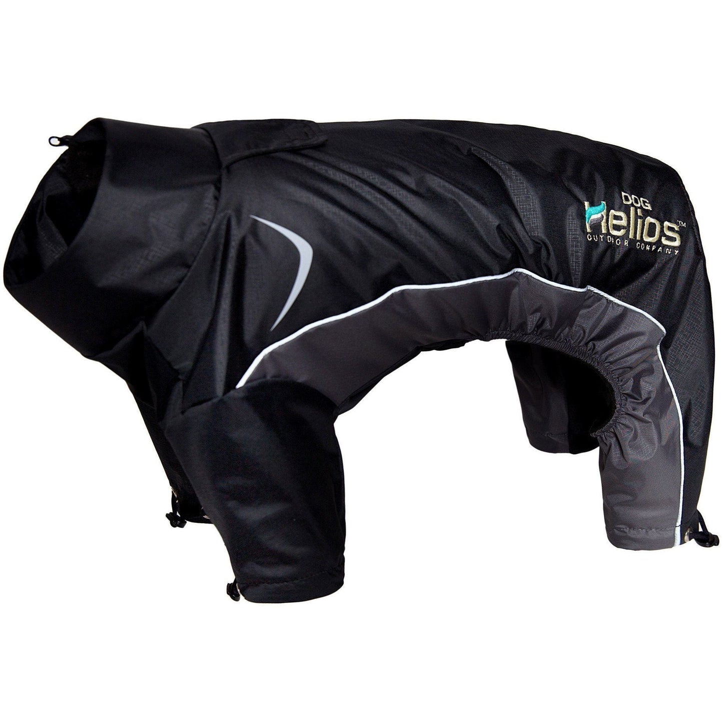 Black dog raincoat with white accents on a white background