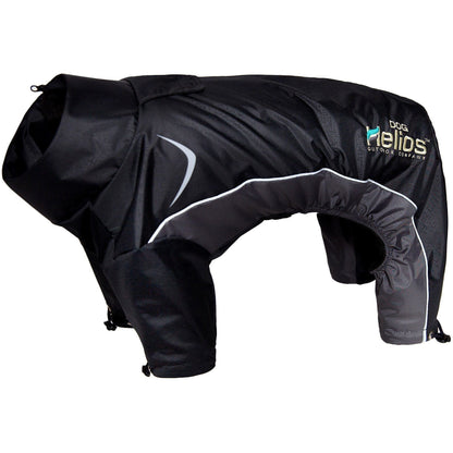 Black dog raincoat with white accents on a white background