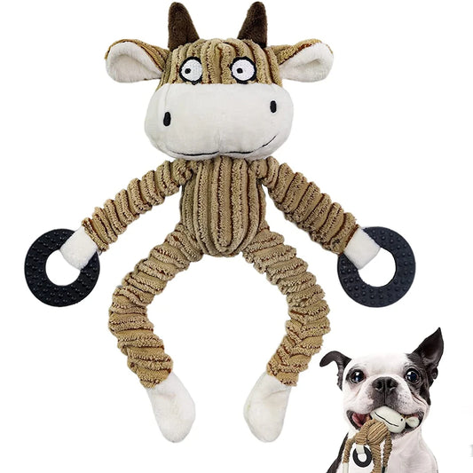 Squeaky Plush Puppy Toys - Dog Toy Shaped like a Goat with a Dog next to it on a white background.