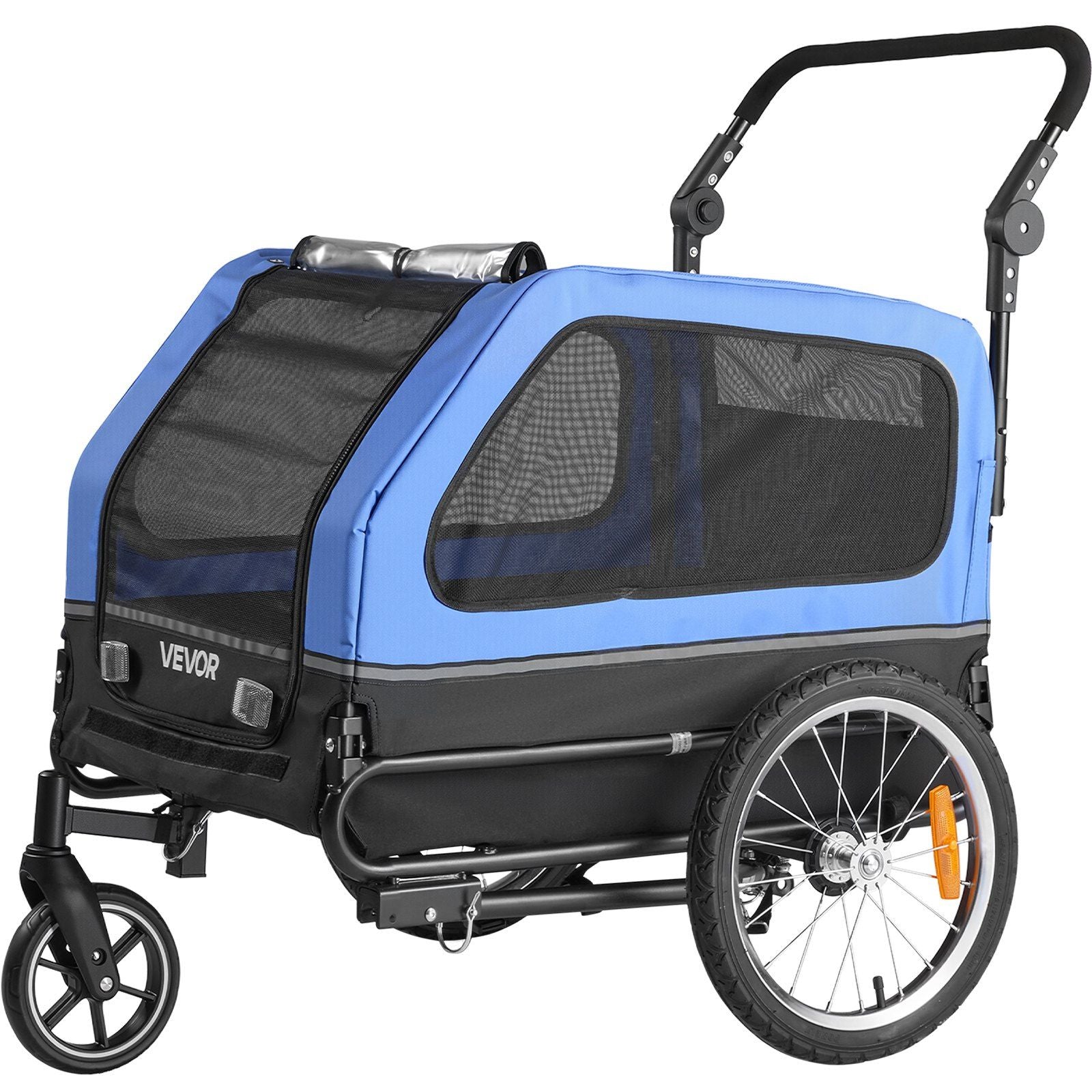 Blue and black pet stroller with VEVOR branding on a white background