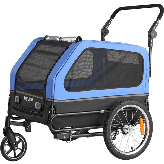 Blue and black pet stroller with VEVOR branding on a white background