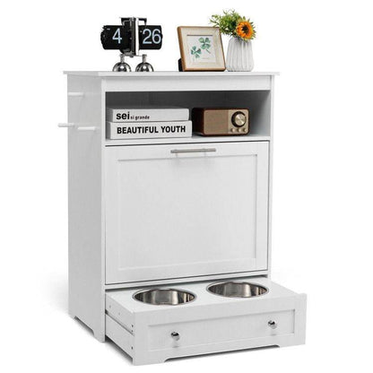 Pet Feeder Station with Stainless Steel Bowls & Storage Cabinet - Elevated Dog Food Station with Pull-Out Drawer | All-in-One Pet Organization