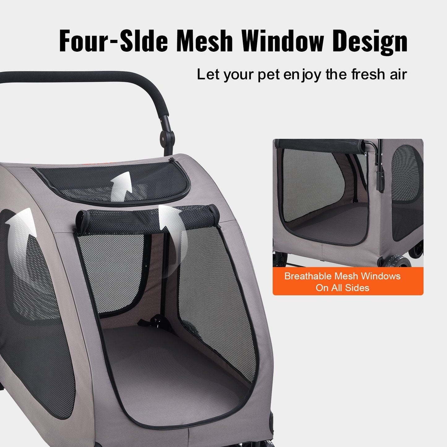 Pet carrier with four-side mesh window design on a white background