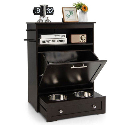 Pet Feeder Station with Stainless Steel Bowls & Storage Cabinet - Elevated Dog Food Station with Pull-Out Drawer | All-in-One Pet Organization