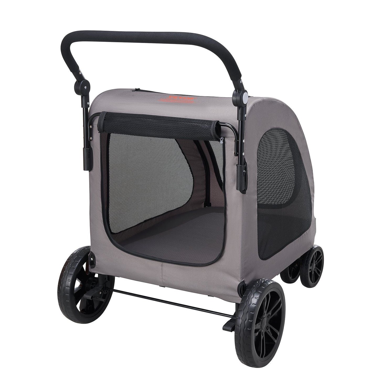 Pet stroller with mesh sides on a white background