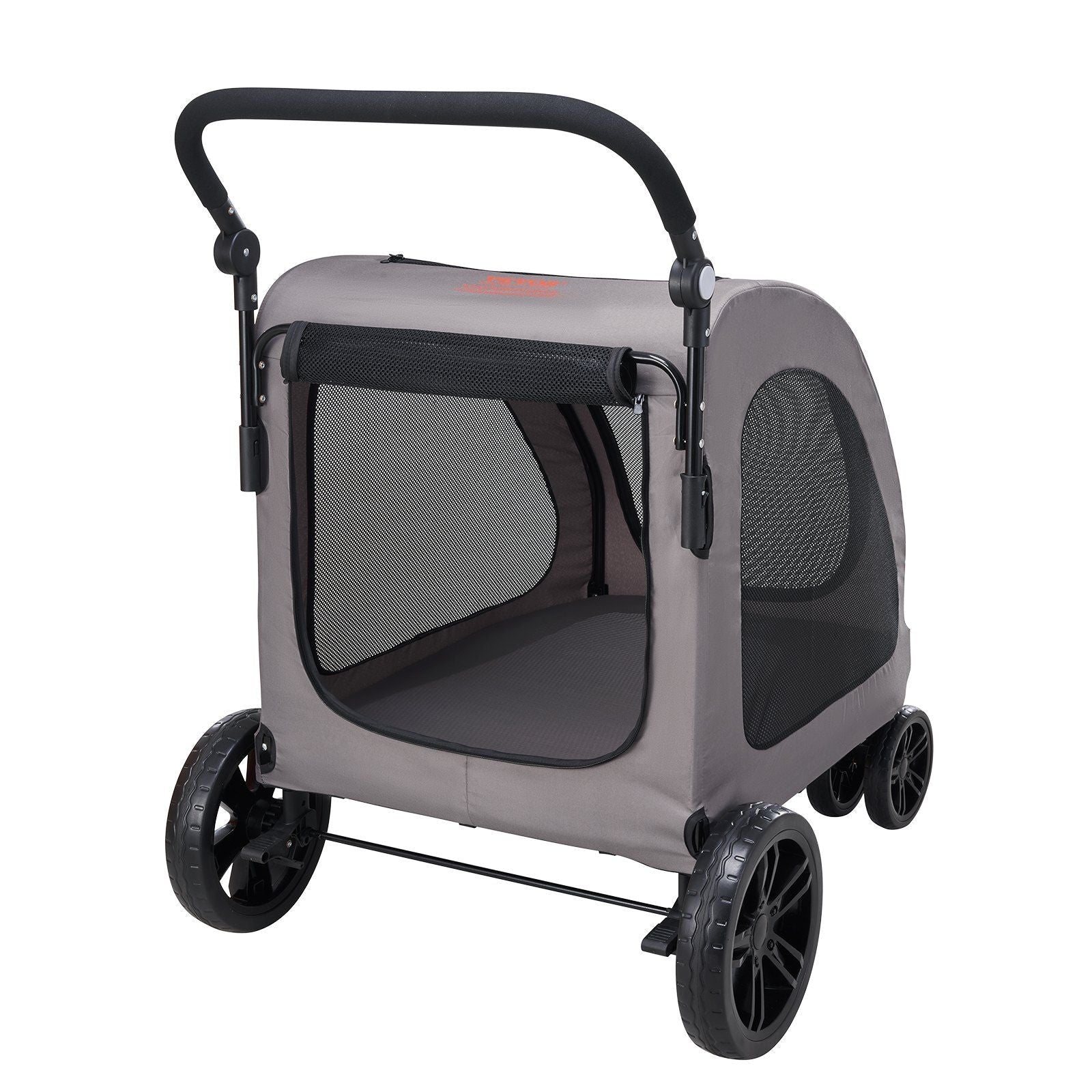 Pet stroller with mesh sides on a white background