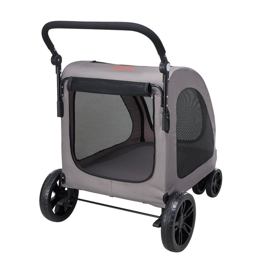 Pet stroller with mesh sides on a white background