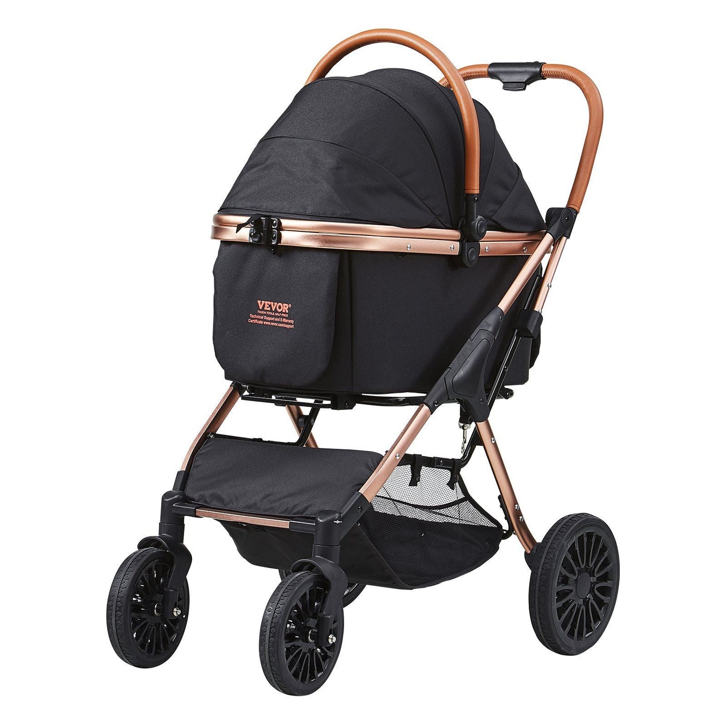 Black and rose gold stroller with Vevor branding on a white background