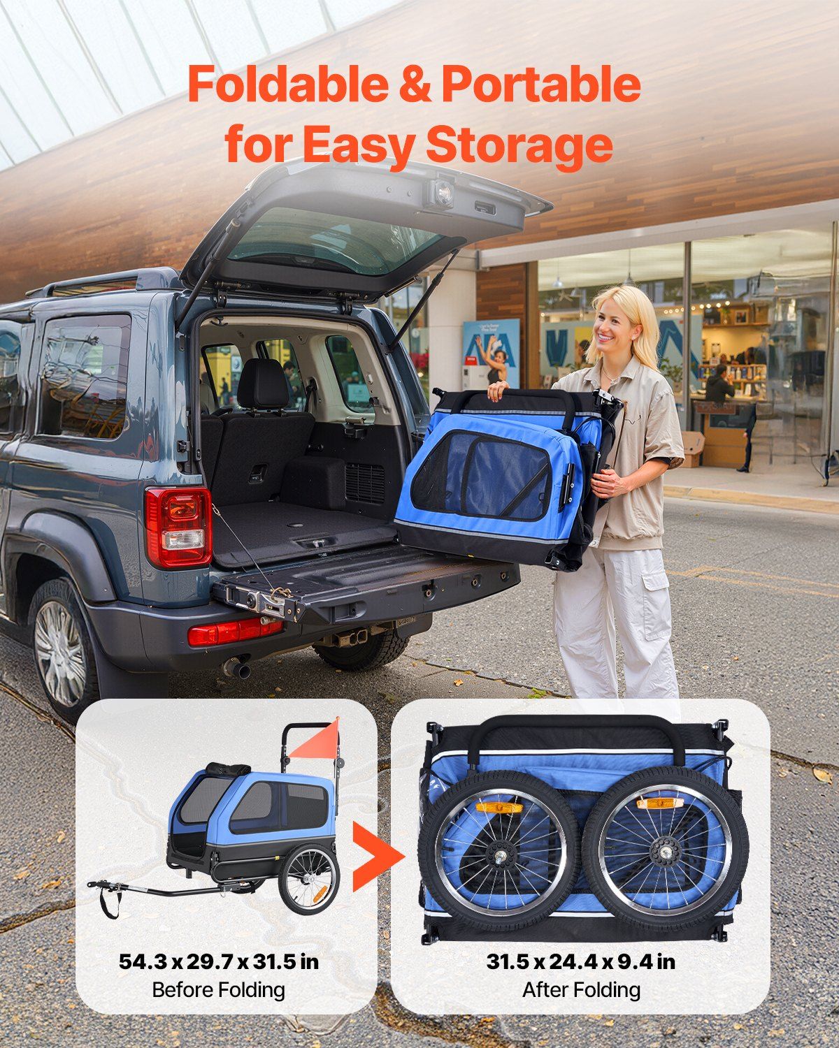 Portable pet carrier being folded and unfolded with a car in the background