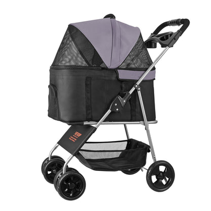 Pet stroller with black and gray design on a white background