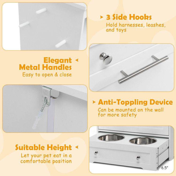 Pet Feeder Station with Stainless Steel Bowls & Storage Cabinet - Elevated Dog Food Station with Pull-Out Drawer | All-in-One Pet Organization