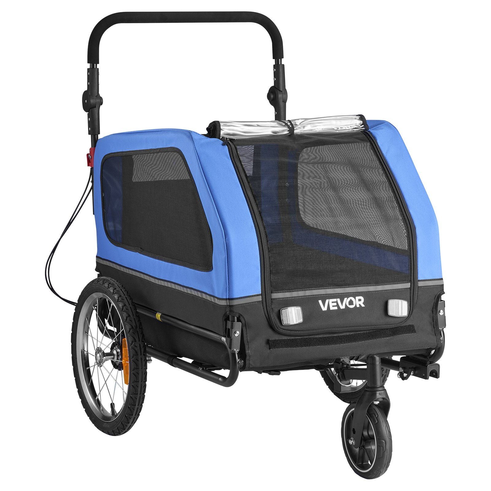 Blue and black Vevor pet stroller on a white background
