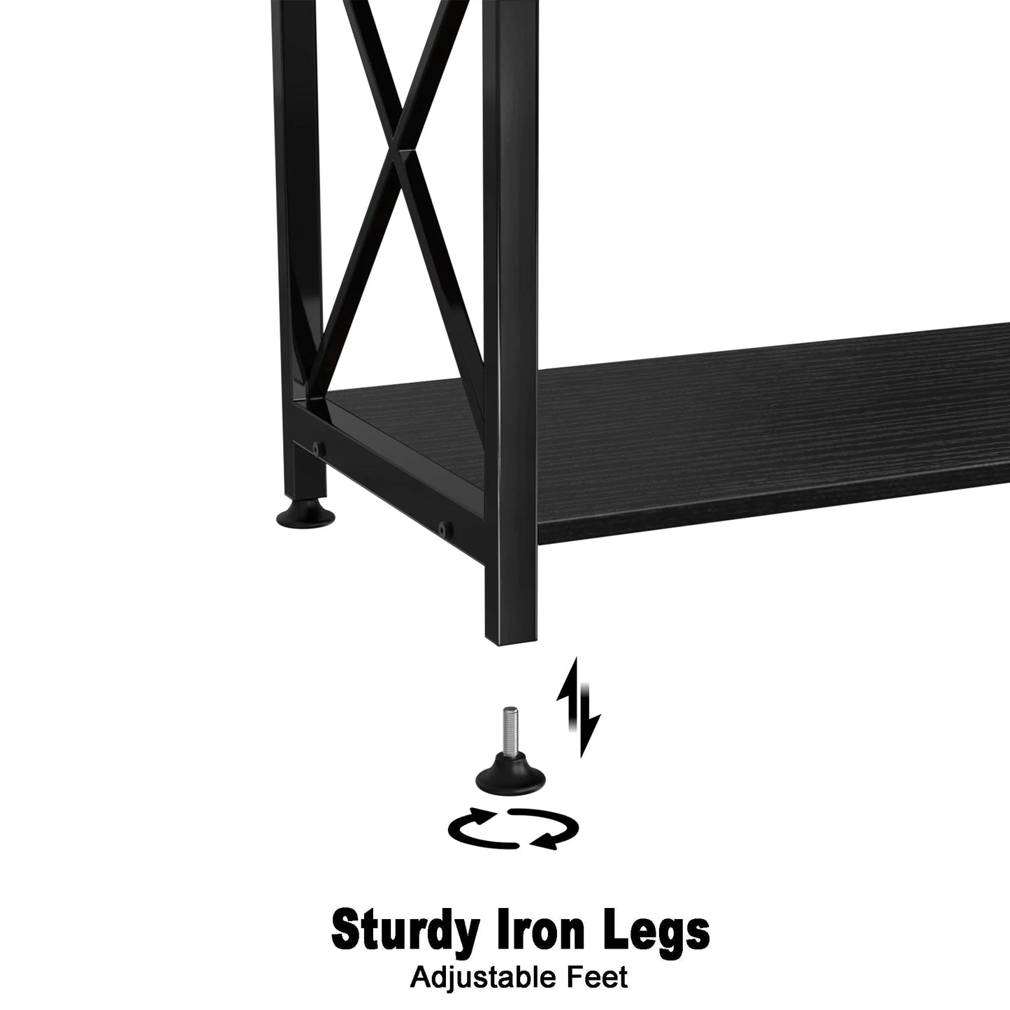 Black metal shelf with adjustable feet illustration on a white background