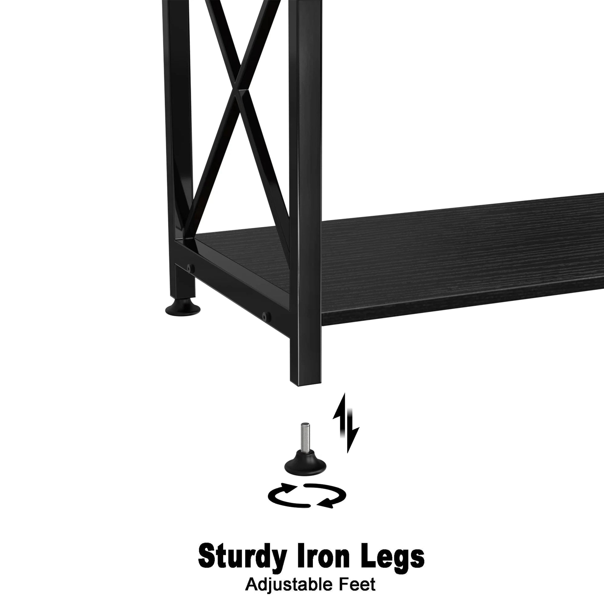 Black metal shelf with adjustable feet illustration on a white background