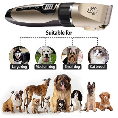 Dog grooming tool with illustrations of dogs and cats indicating suitability for different breeds.