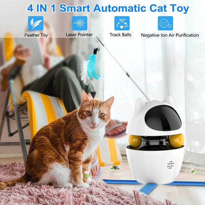 4 IN 1 Smart Automatic Cat Toy with a cat interacting with it in a home setting.