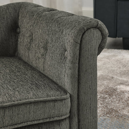 Gray textured sofa with a blurred background