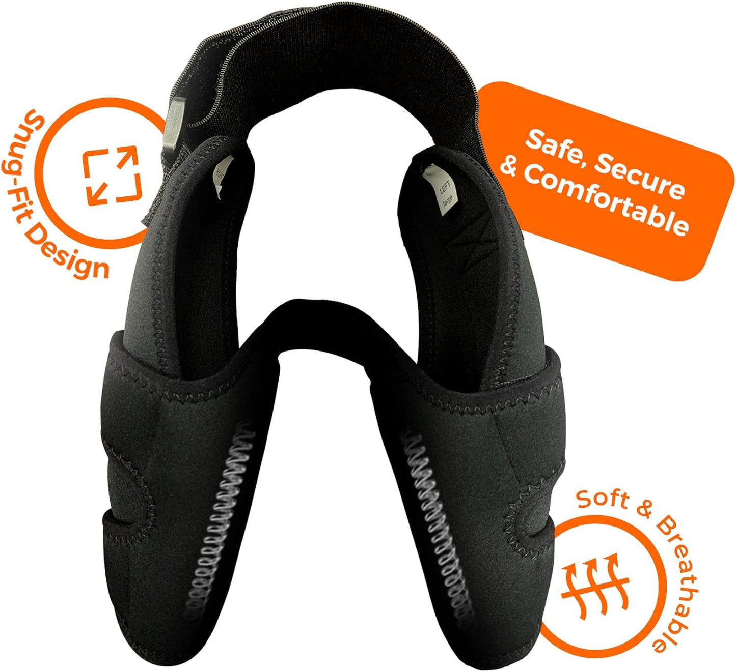 Black dog muzzle with safety and comfort features on a white background