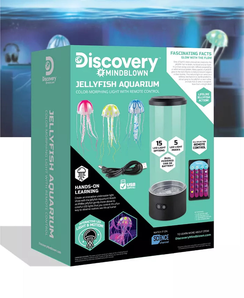 Discovery Mindblown Jellyfish Aquarium packaging with images of jellyfish and product details.