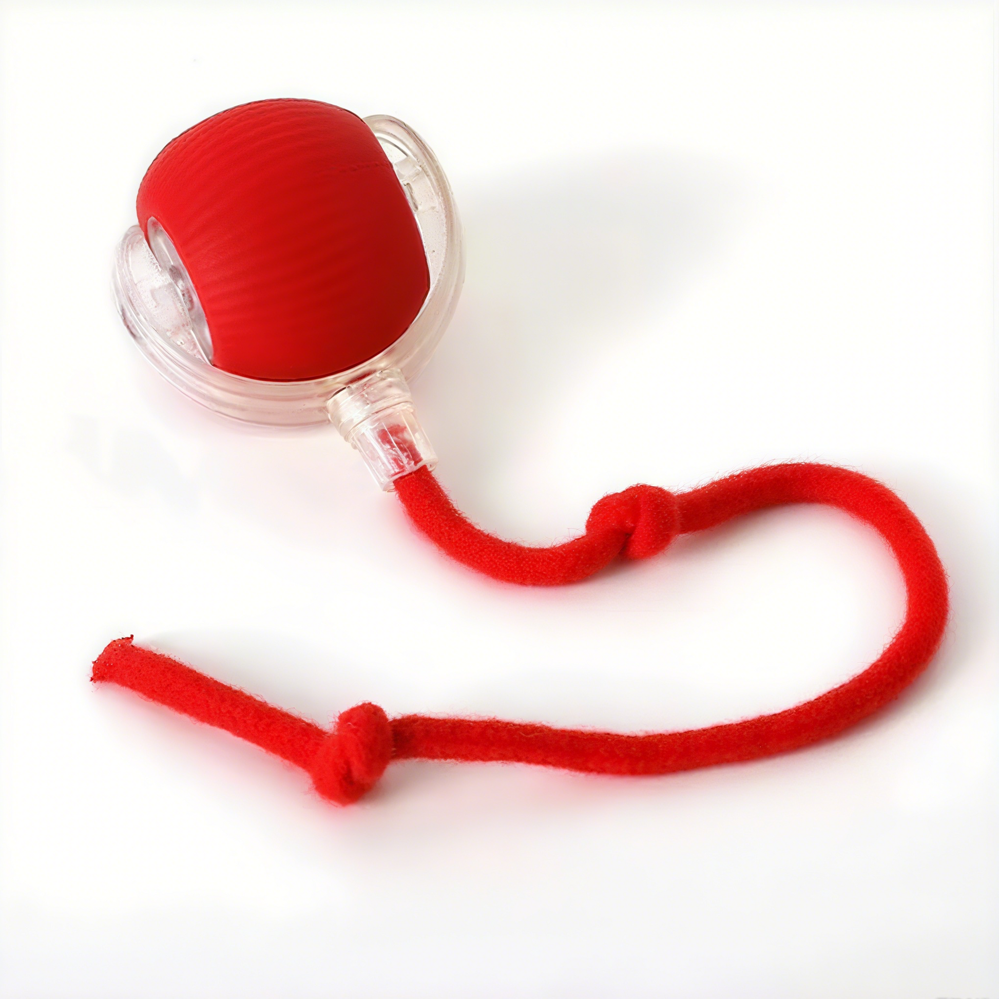 Red ball with a rope on a white background