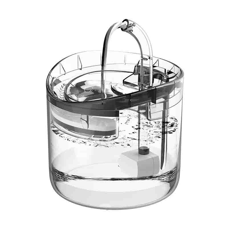 Clear glass container with mechanical components on a white background