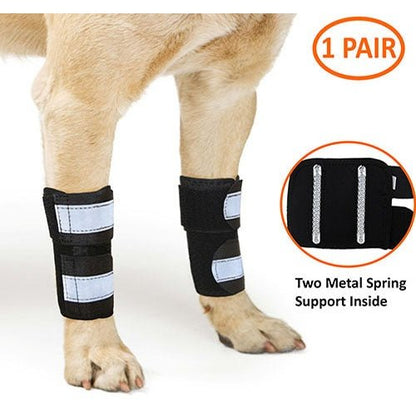 Dog leg wraps with metal spring support on a white background