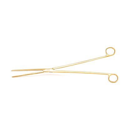Gold tongs on a white background