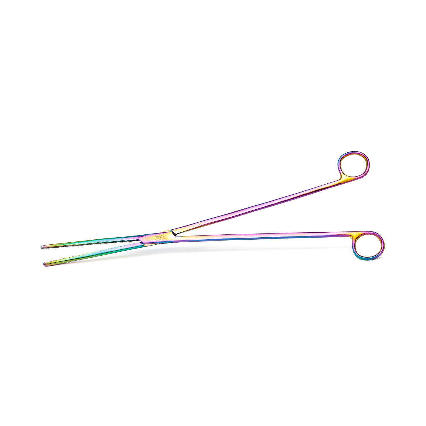 Multicolored tongs on a white background