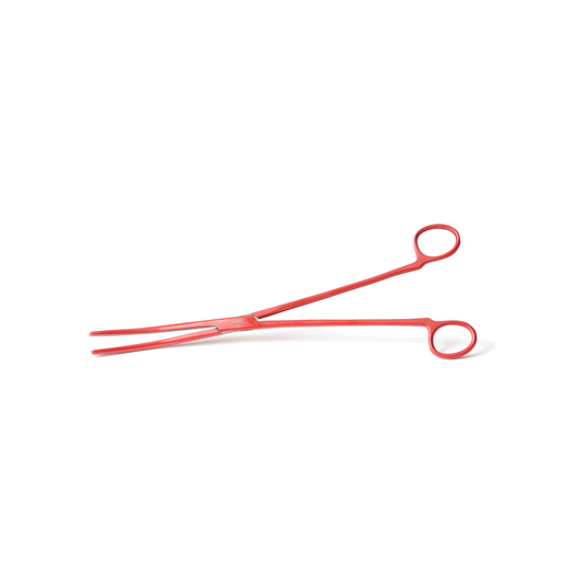 Red tongs on a white background