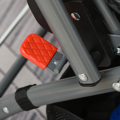 Red footrest attached to a vehicle's interior frame