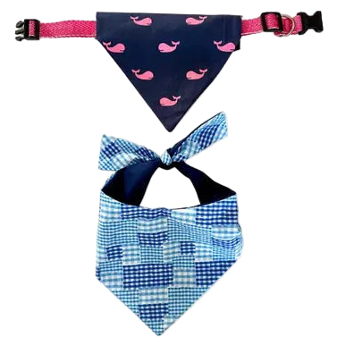 Advertisement for dog bandanas with text explaining two styles on a white background.