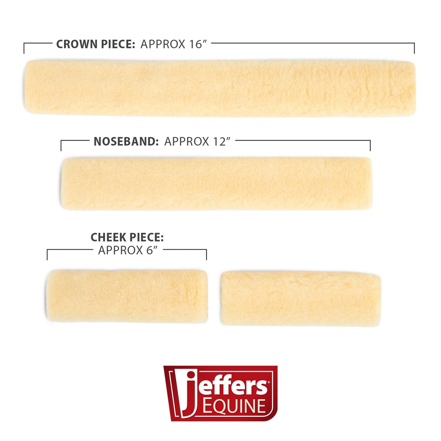 Measurement chart of equestrian bridle pieces with 'Jeffers Equine' branding.