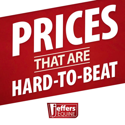 Red banner with white text 'PRICES THAT ARE HARD-TO-BEAT' and Jeffers Equine logo.