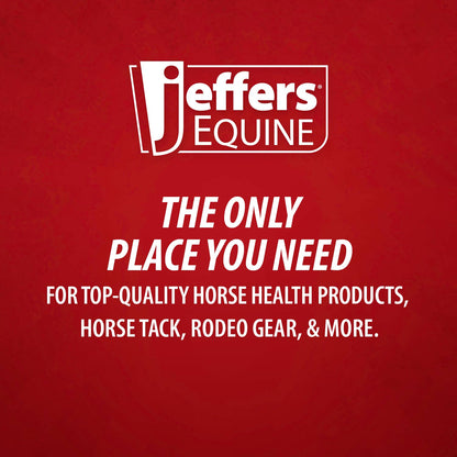 Jeffers Equine advertisement on a red background with white text and logo.