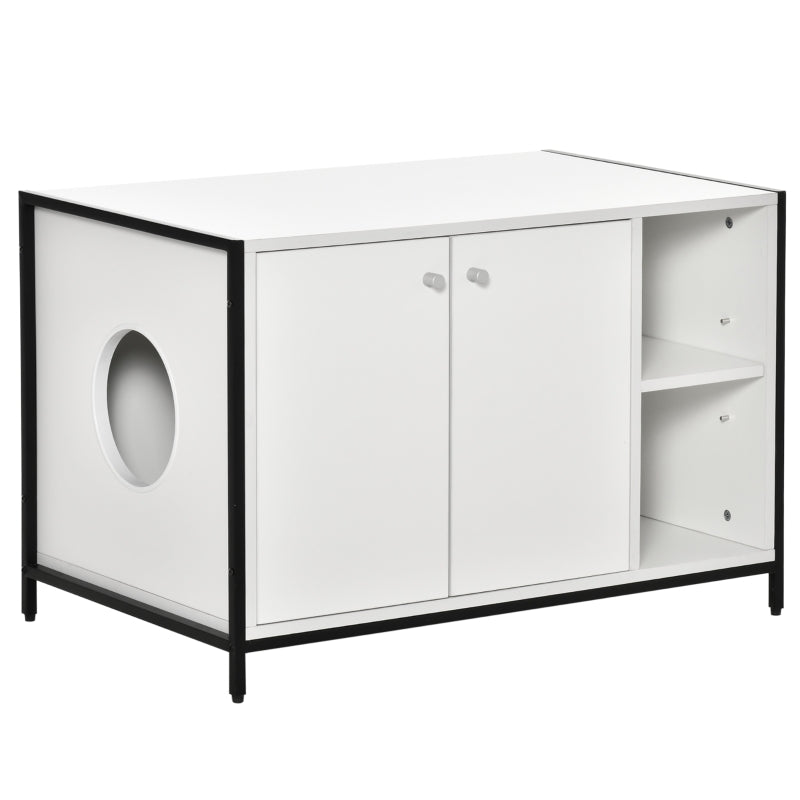 White cabinet with black frame on a white background