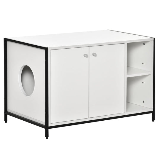 White cabinet with black frame on a white background