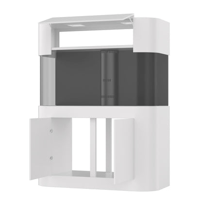 White corner TV stand with black screen