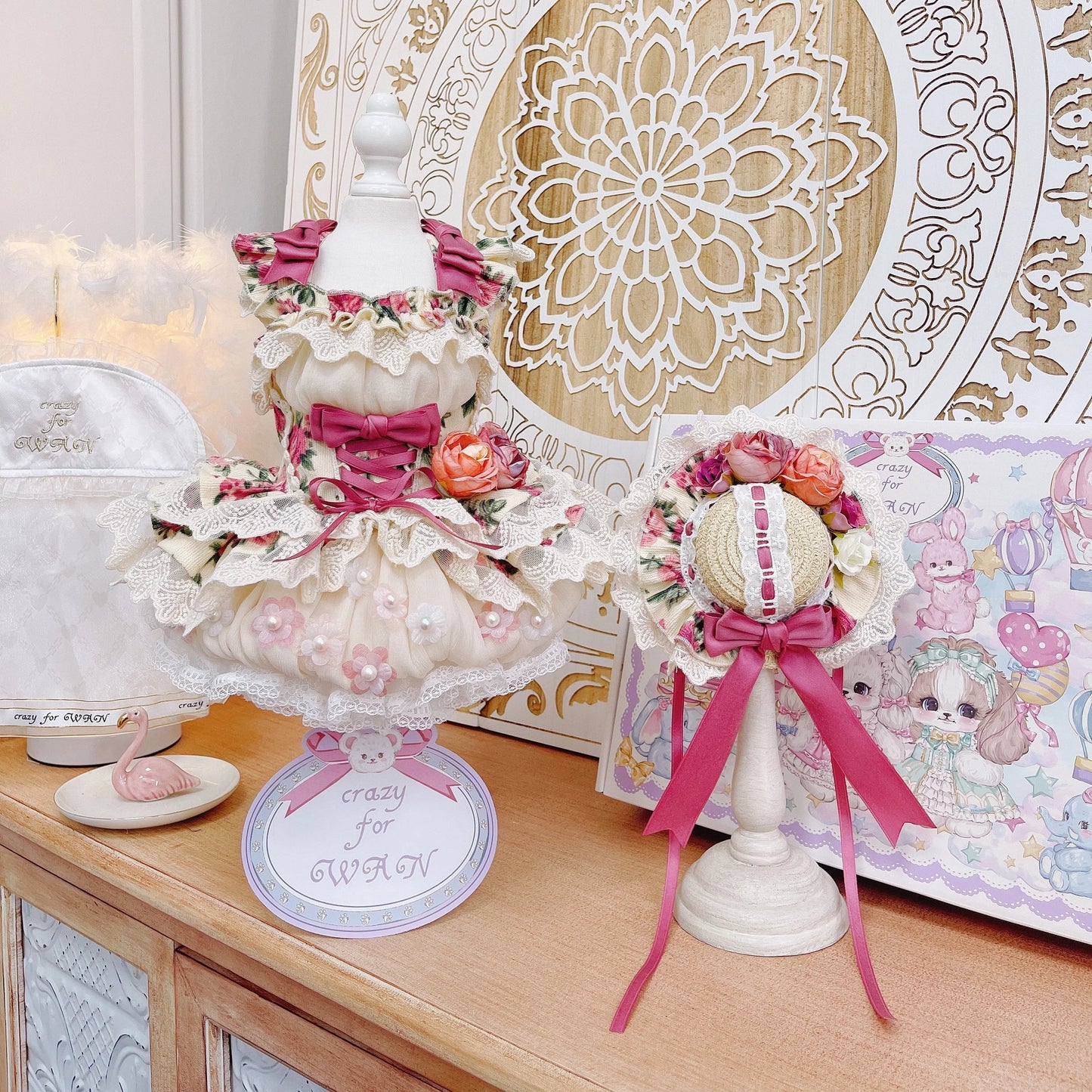 High quality Rosé Blossom Couture Dog Dress & Hat Set