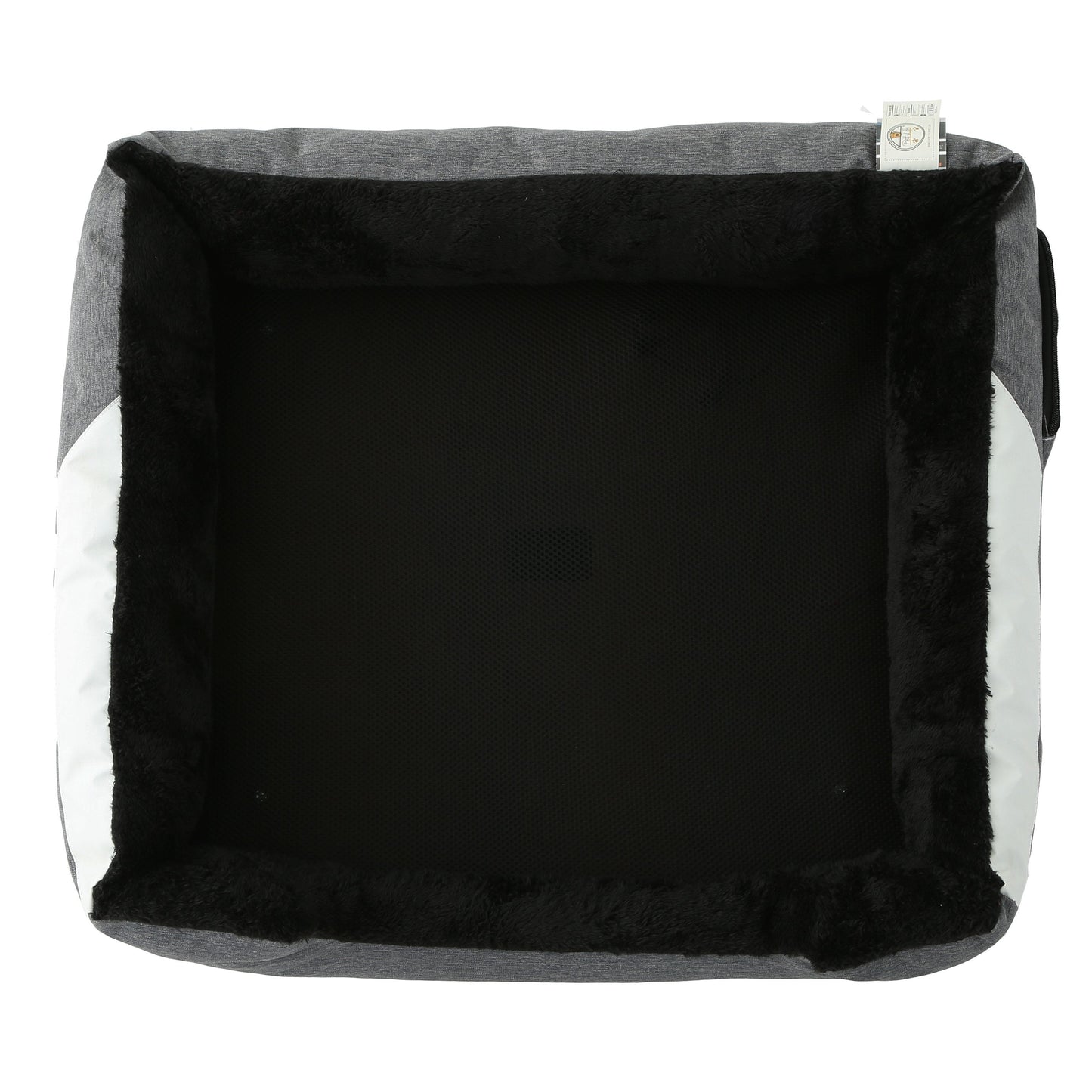 Black pet bed with gray sides on a white background