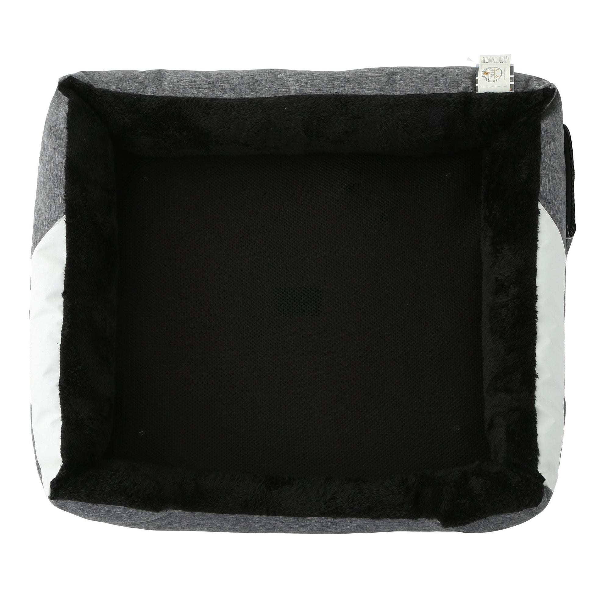 Black pet bed with gray sides on a white background