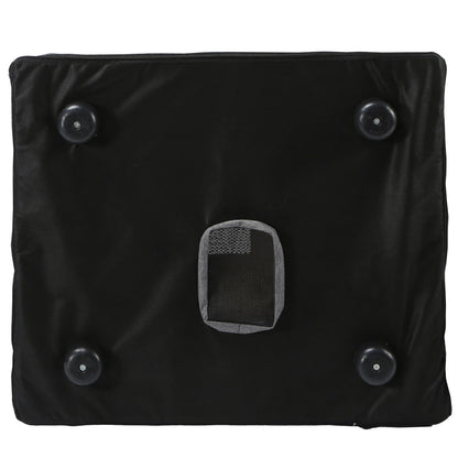 Black cushion with four circular凸起物 on a white background